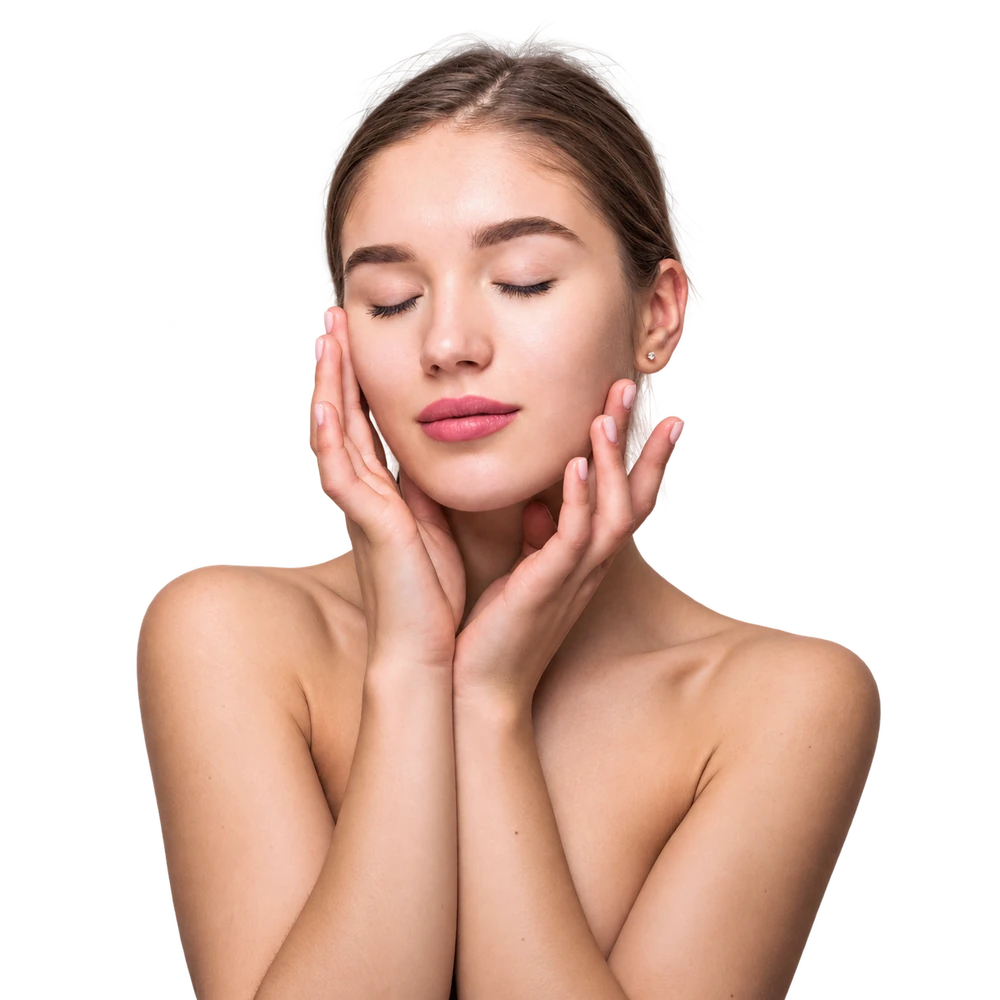 A woman with clear, healthy skin